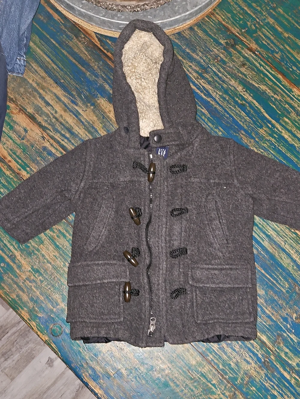 GAP Baby Black Quilted Coat with Cream Sherpa Trim